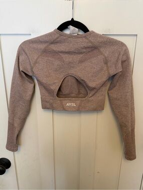 AYBL Motion Seamless Long Sleeve Crop Top Heather Tan Workout Stretch size S
